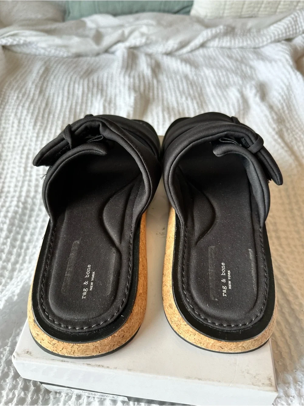 NWT Rag & Bone Black Bow Platform Cork Slide Sandals Size 41 Women’s 11